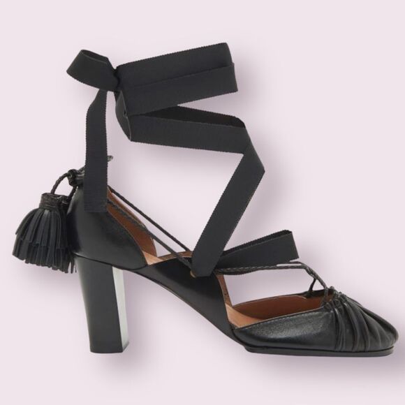 ULLA JOHNSON Clarisse Ruched Leather Strappy Ankle Wrap Heels 37